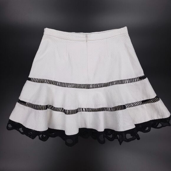 ALEXIS Ediely High Waisted Ruffled Lace Cut Out Mini Skirt White Lolita Coquette - Picture 5 of 6